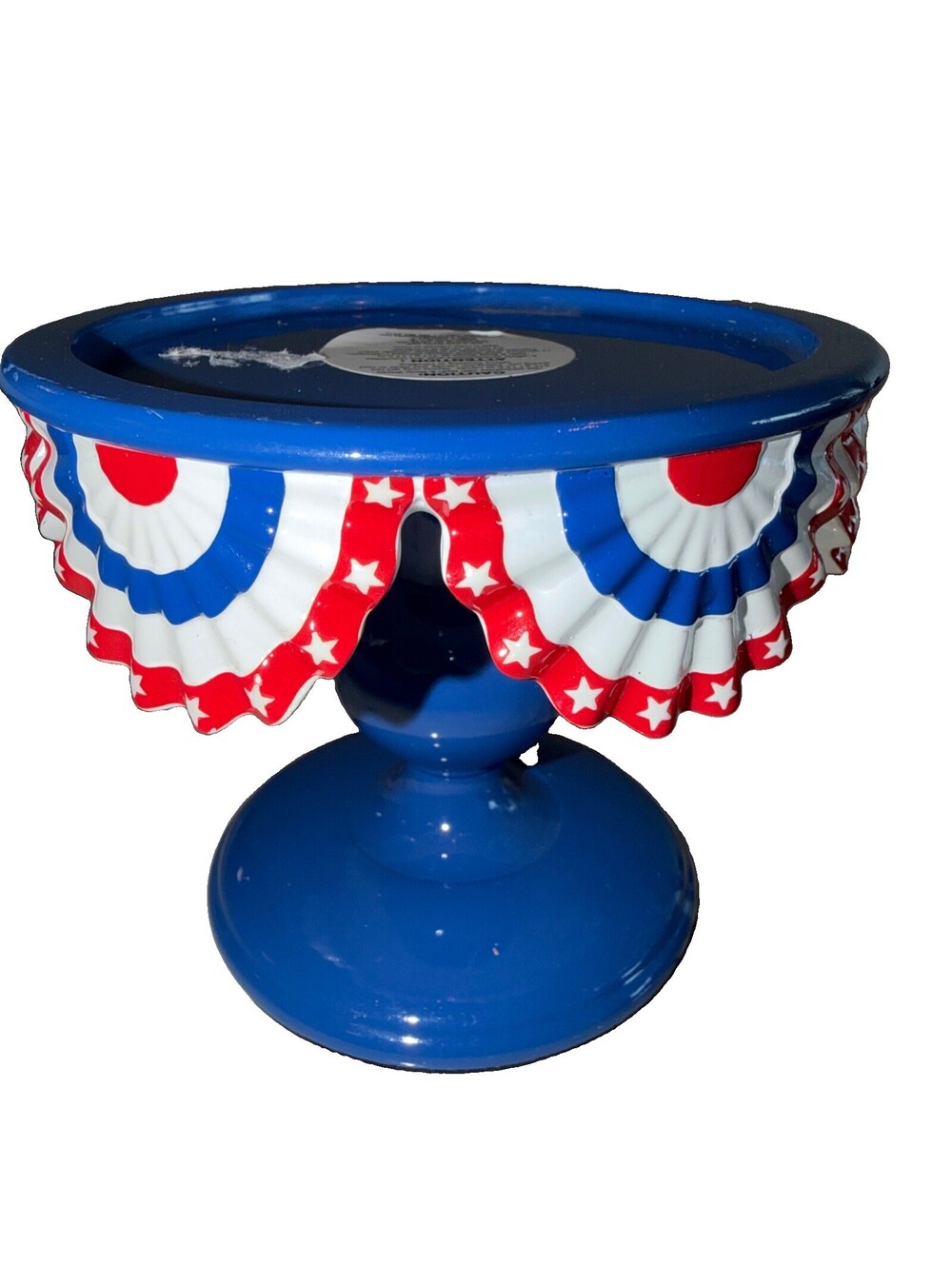 PATRIOTIC BUNTING Bath & Body Works 3 Wick Candle Pedestal Holder USA flag NEW